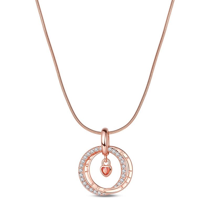 Pangama Jewelry Rose Gold Double Circle Necklace with Heart
