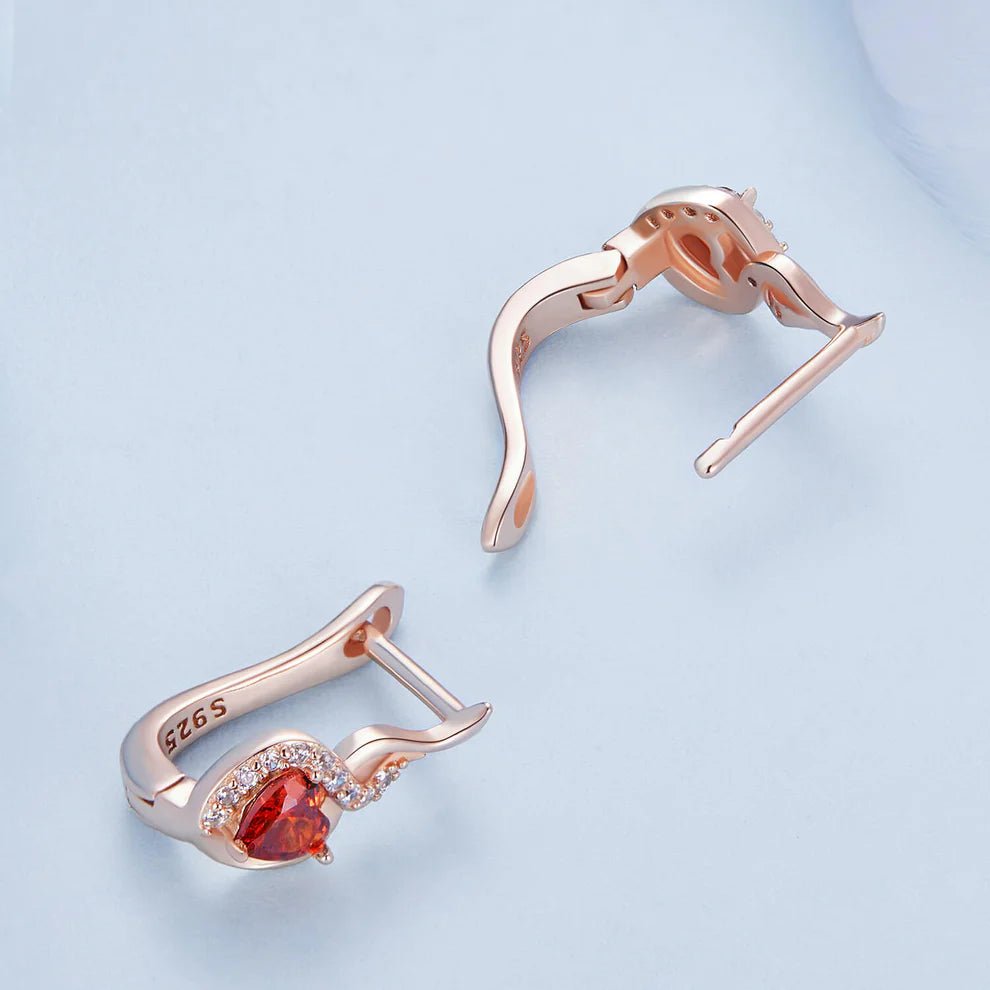 Pangama Jewelry Rose Gold Flame - Heart Crystal Hoop Earrings
