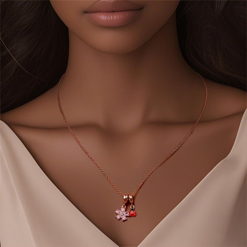 Pangama Jewelry Rose Gold Flower & Ladybug Necklace