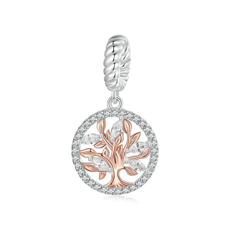 Pangama Jewelry Rose Gold Tree of Life with Sparkling Crystal Halo Dangle Charm