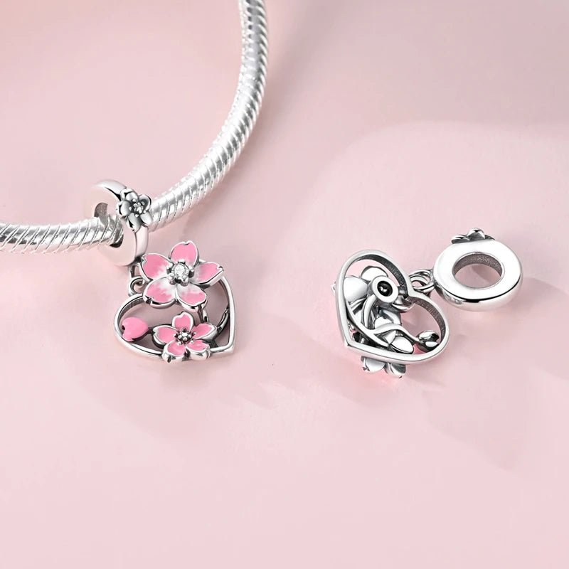 Pangama Jewelry Rotating Cherry Blossom Heart Dangle Charm