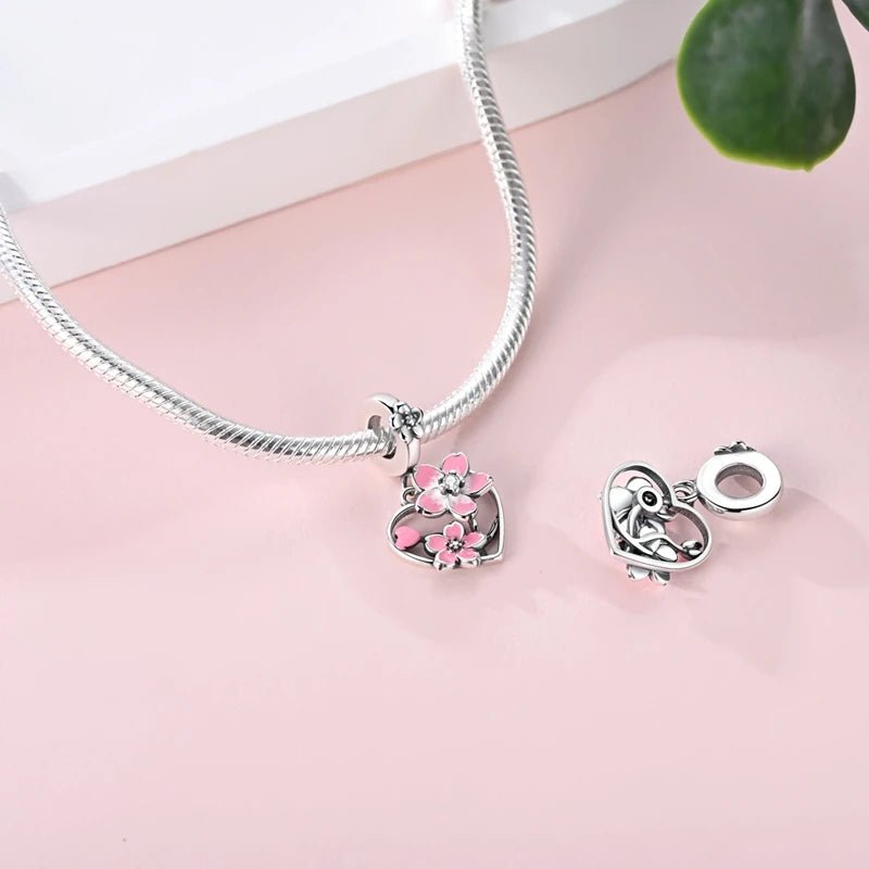 Pangama Jewelry Rotating Cherry Blossom Heart Dangle Charm