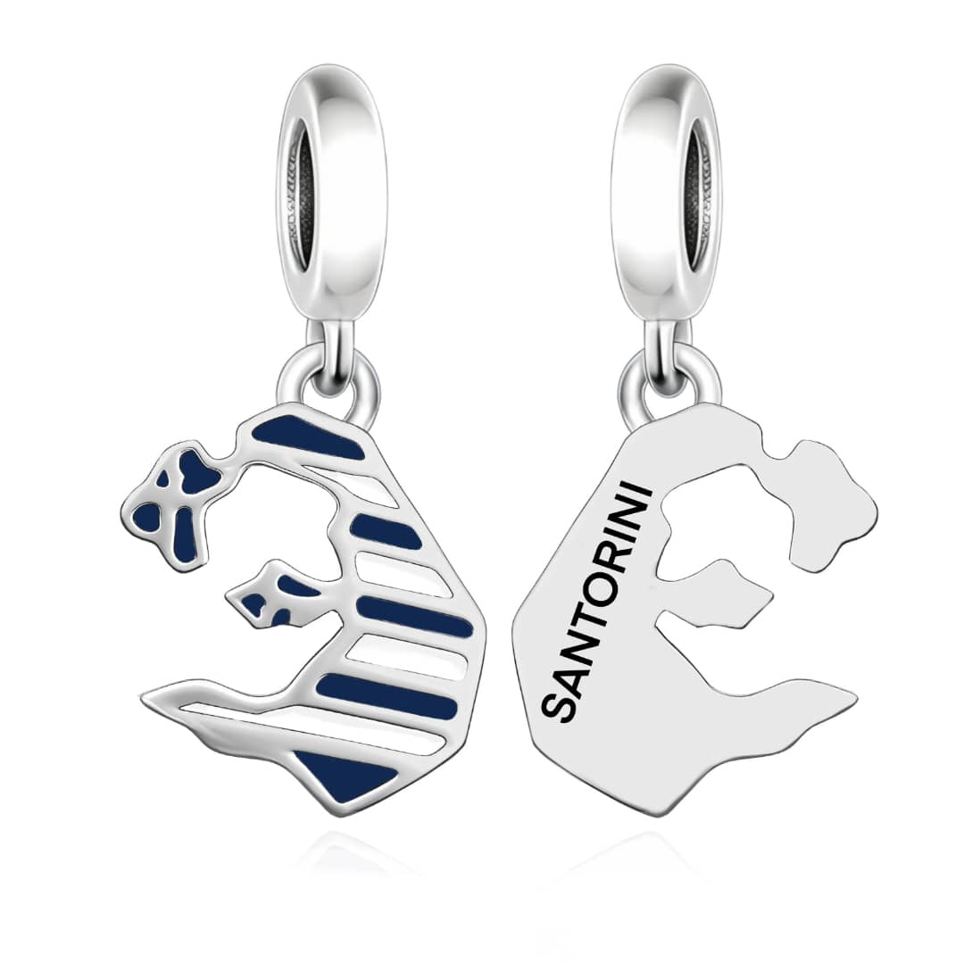 Pangama Jewelry Santorini Island Map Flag Dangle Charm