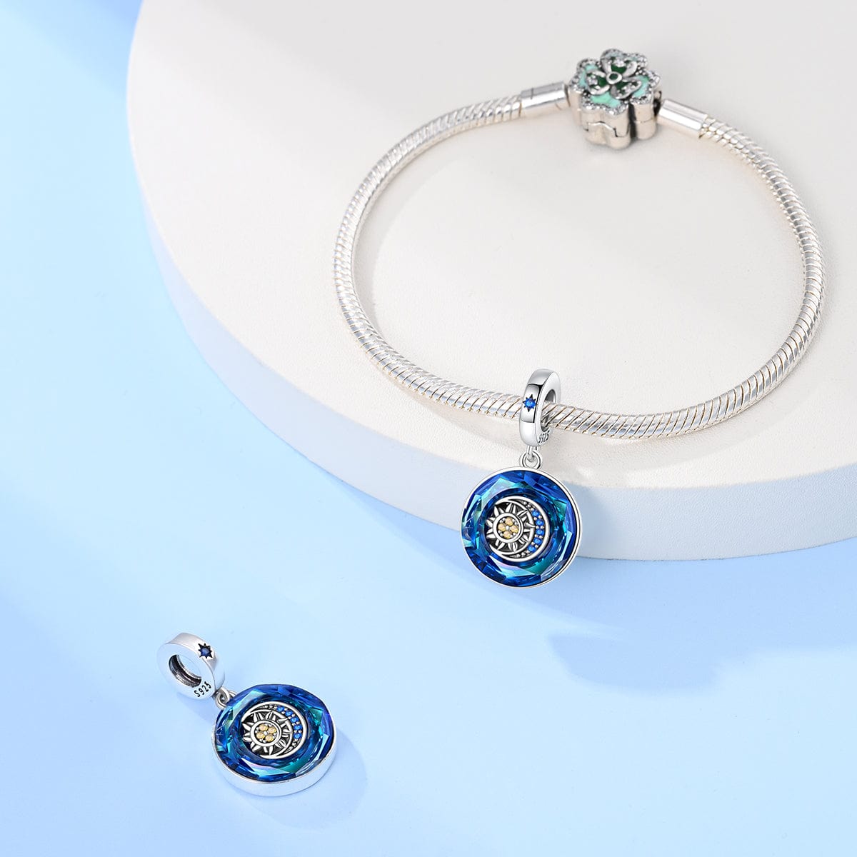 Pangama Jewelry Sapphire Blue Crystal Charm with Sun & Moon Accent