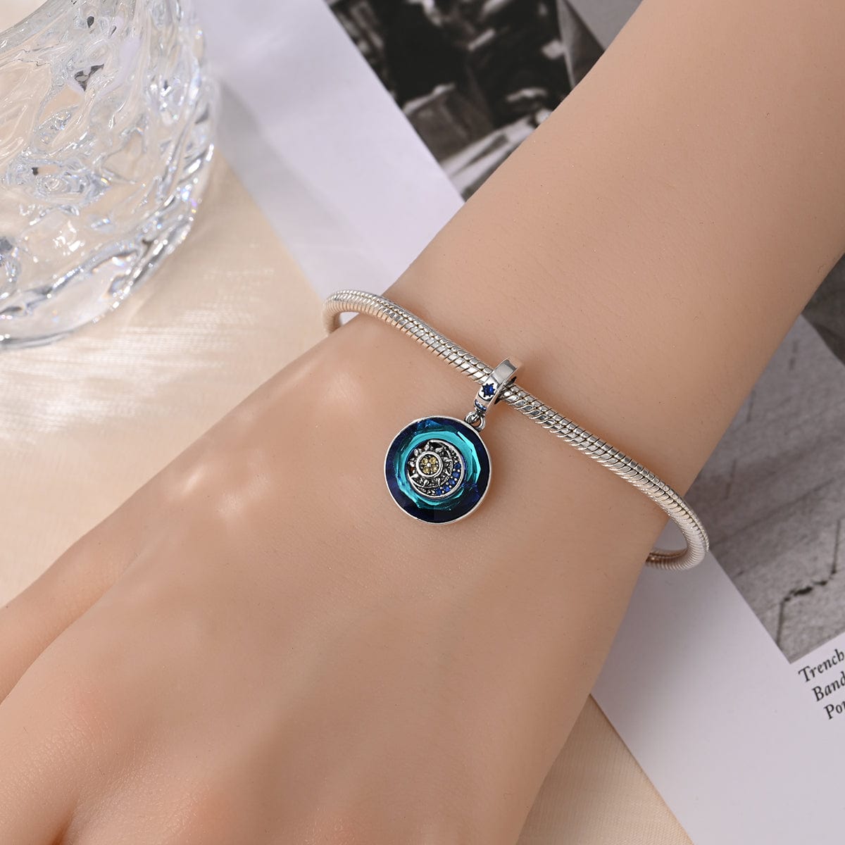 Pangama Jewelry Sapphire Blue Crystal Charm with Sun & Moon Accent