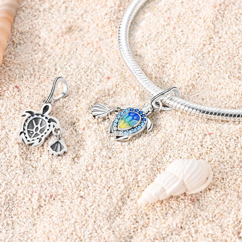 Pangama Jewelry Sea Turtle & Sea Shell Dangle Charm