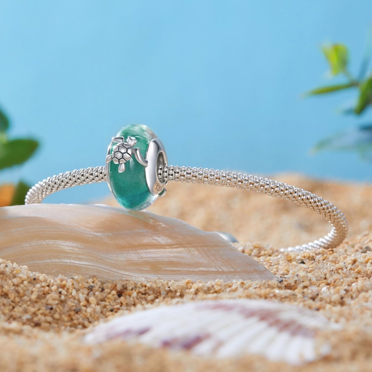 Pangama Jewelry Sea Turtle with Ocean Wave Murano Charm