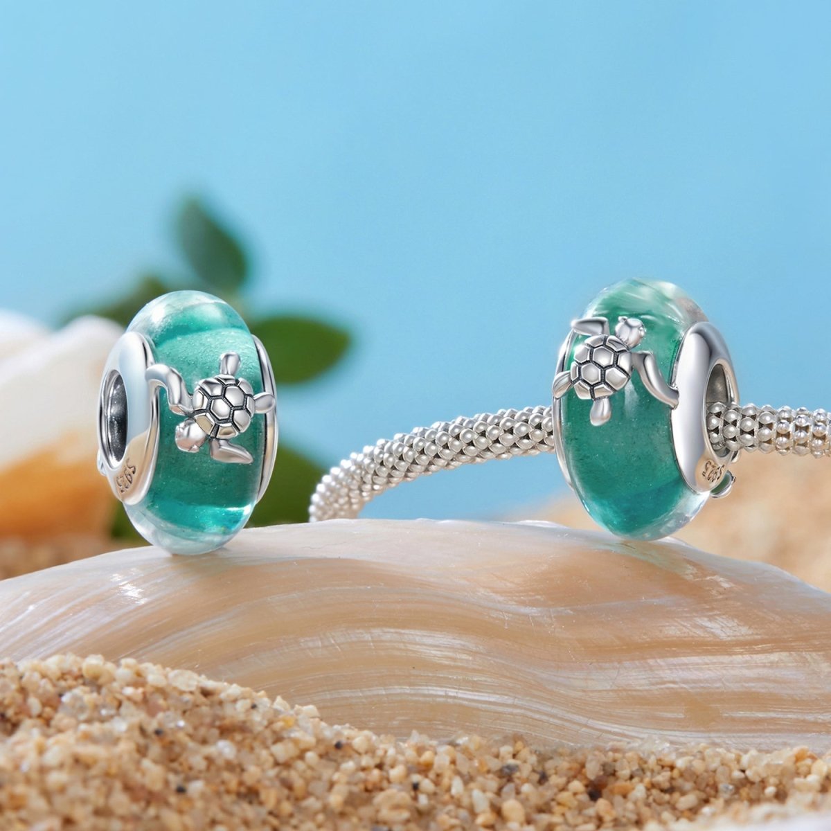 Pangama Jewelry Sea Turtle with Ocean Wave Murano Charm