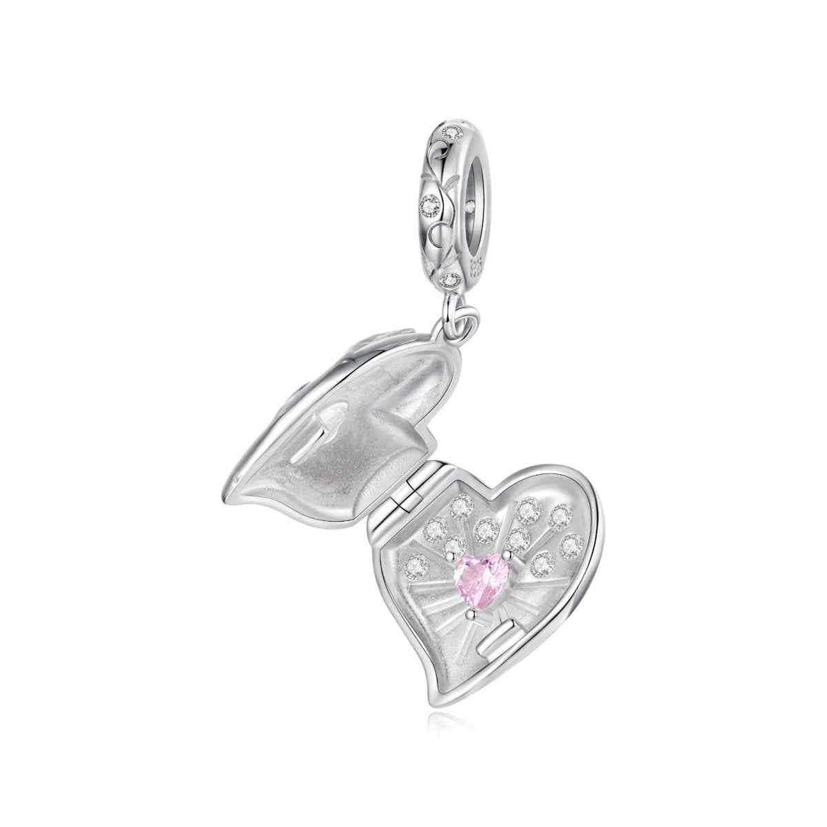Pangama Jewelry Secret Pink Heart Locket Dangle Charm