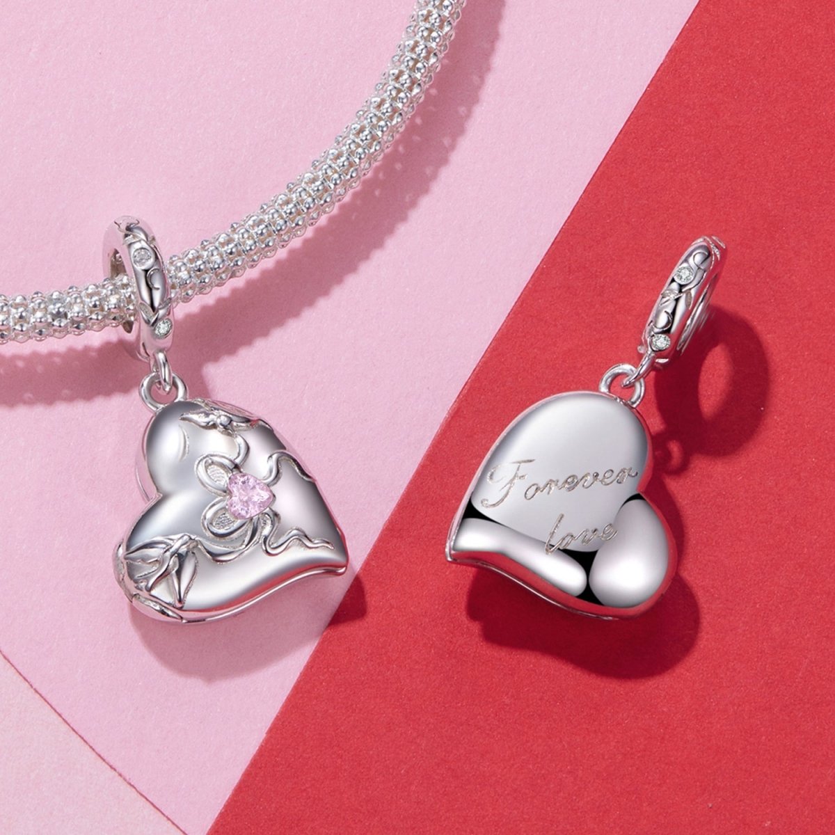 Pangama Jewelry Secret Pink Heart Locket Dangle Charm