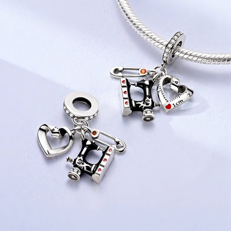 Pangama Jewelry Sewing Machine, Tape Measure, & Safety Pin Triple Dangle Charm