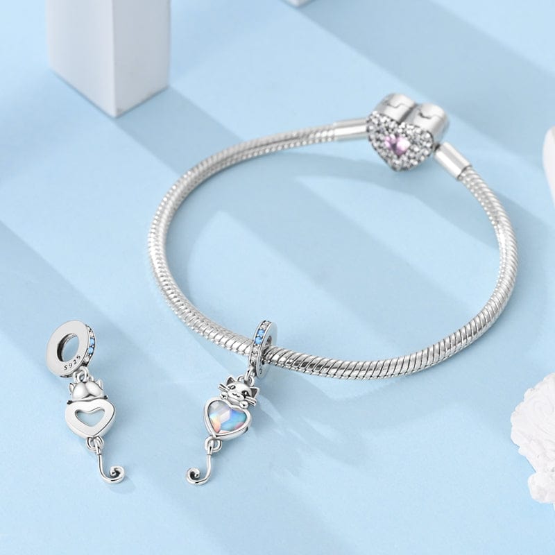 Pangama Jewelry Shimmering Heart Cat Love Dangle Charm