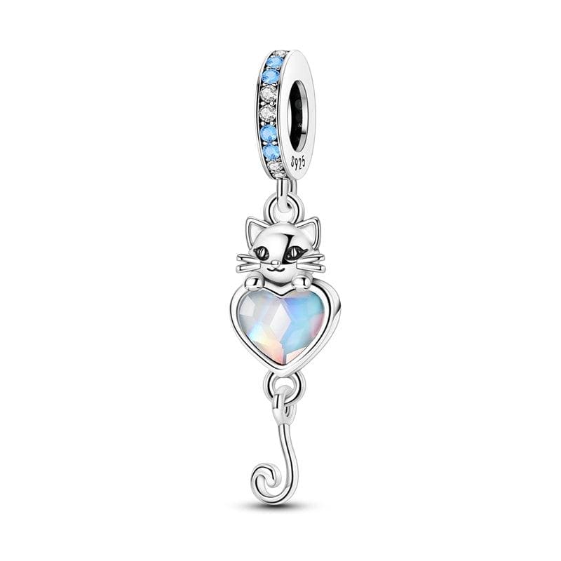 Pangama Jewelry Shimmering Heart Cat Love Dangle Charm