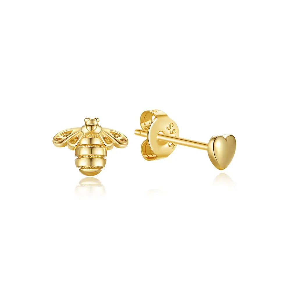 Pangama Jewelry Shine Bee & Heart Stud Earrings