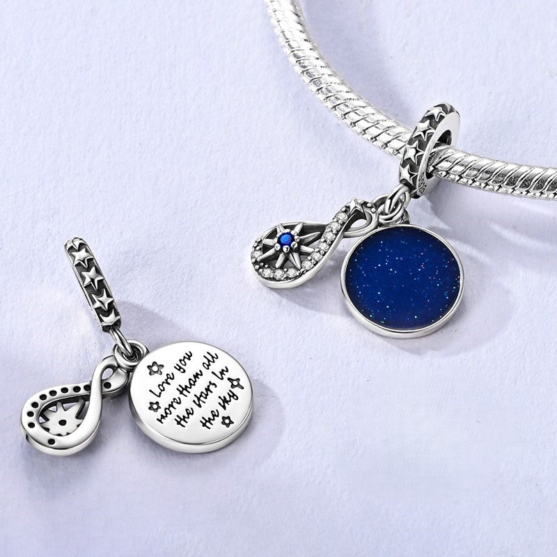 Pangama Jewelry Shooting Star Galaxy & Love You Inscription Double Dangle Charm