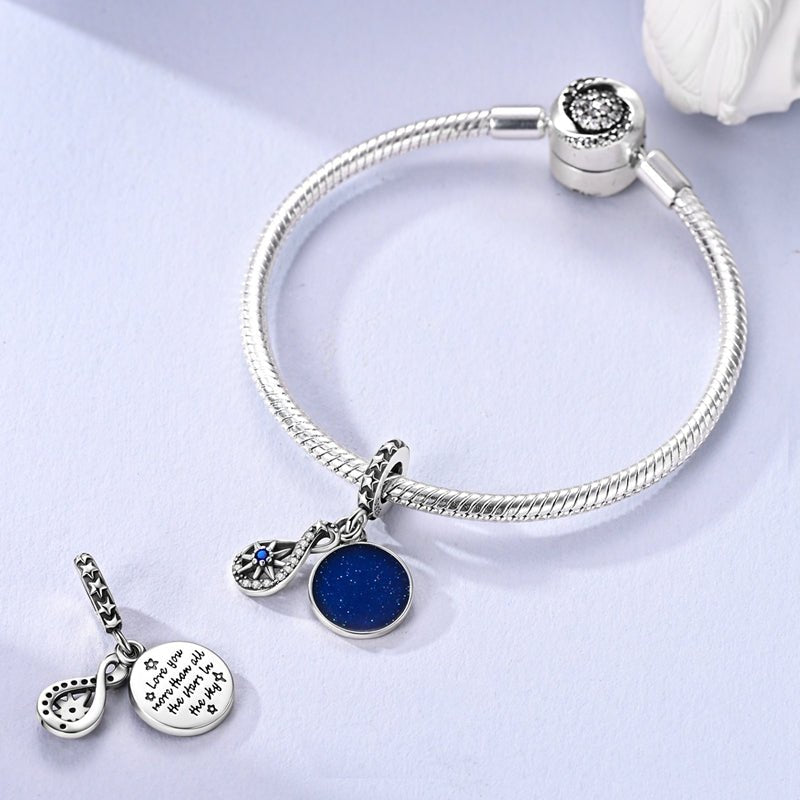 Pangama Jewelry Shooting Star Galaxy & Love You Inscription Double Dangle Charm