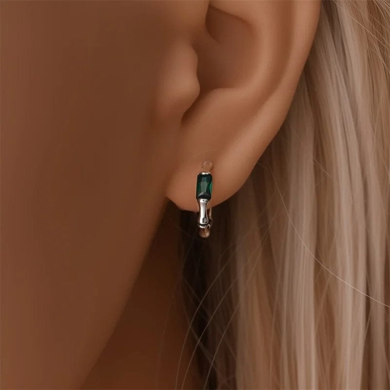 Pangama Jewelry Silver Green Gemstone Hoop Earrings