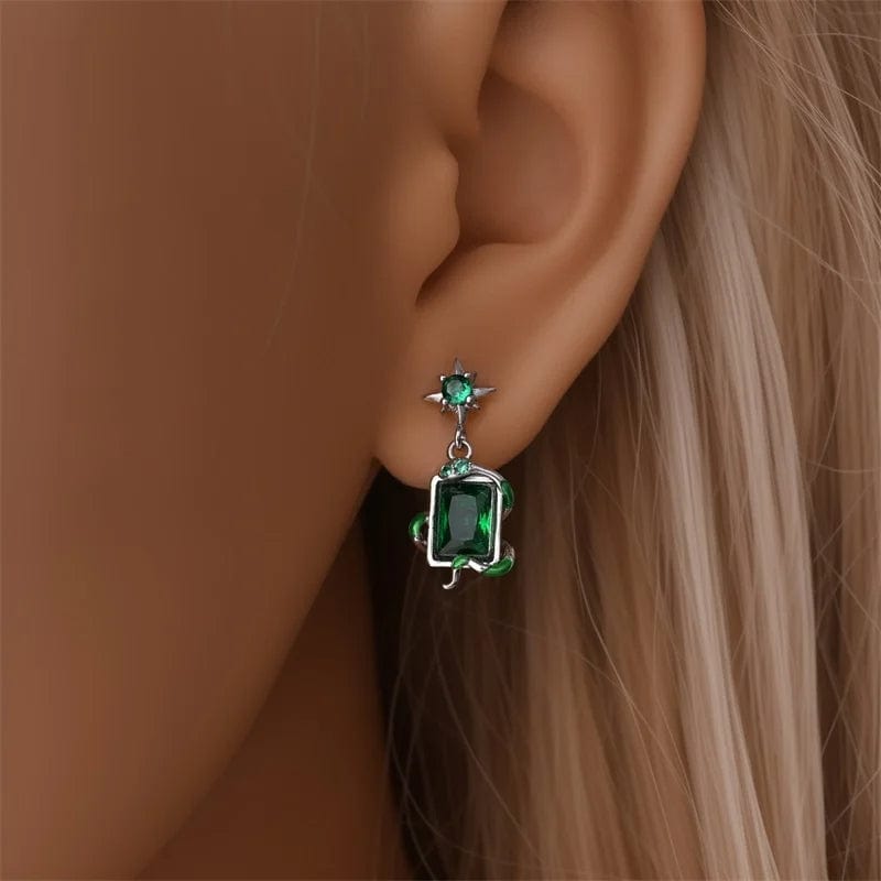 Pangama Jewelry Silver Star & Green Gemstone Vine Drop Earrings