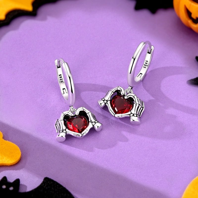Pangama Jewelry Skeleton Hands Heart Hoop Earrings