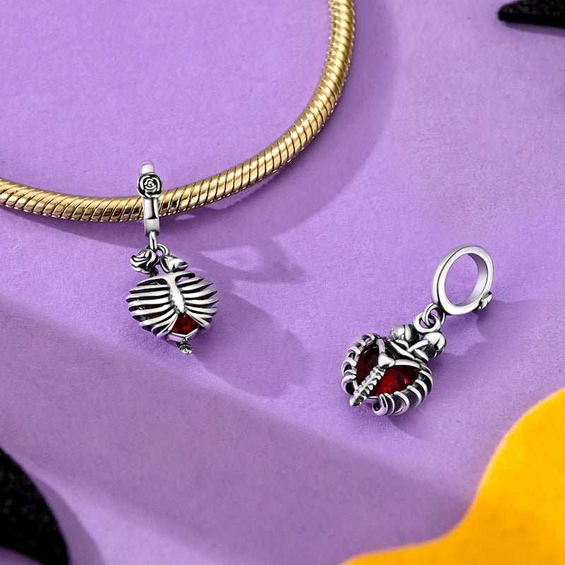 Pangama Jewelry Skeleton Heart & Roses Dangle Charm