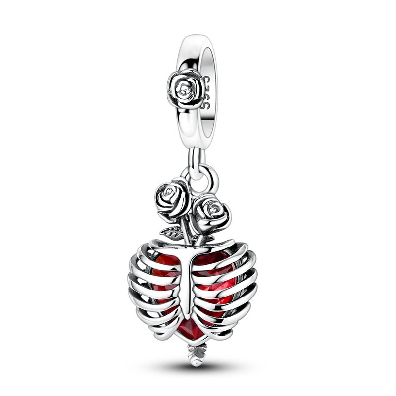 Pangama Jewelry Skeleton Heart & Roses Dangle Charm