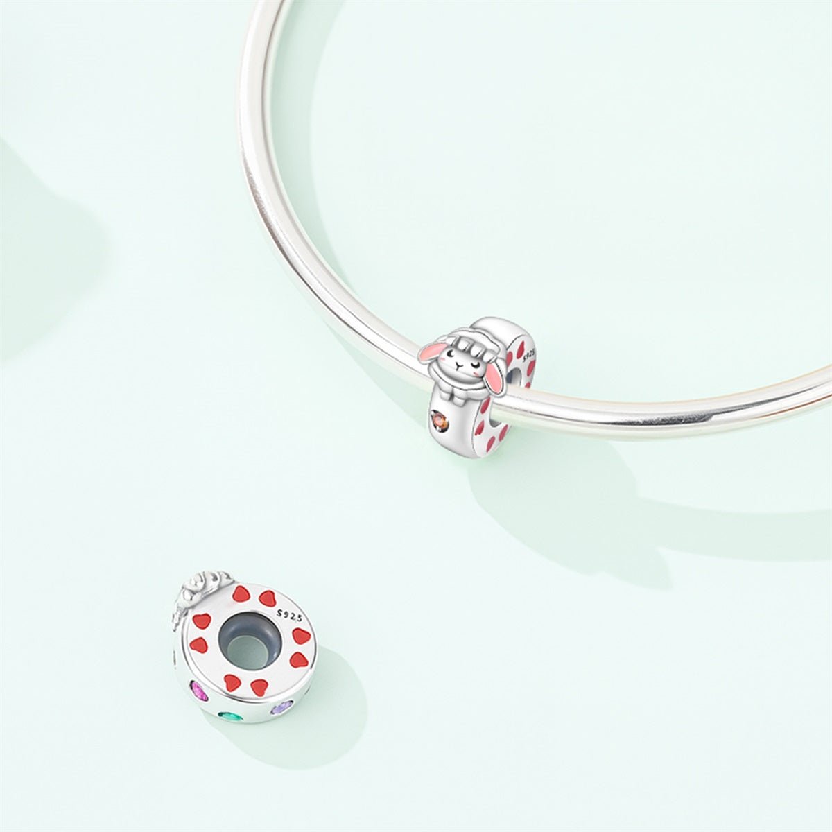 Pangama Jewelry Sleeping Lamb & Pink Hearts Charm