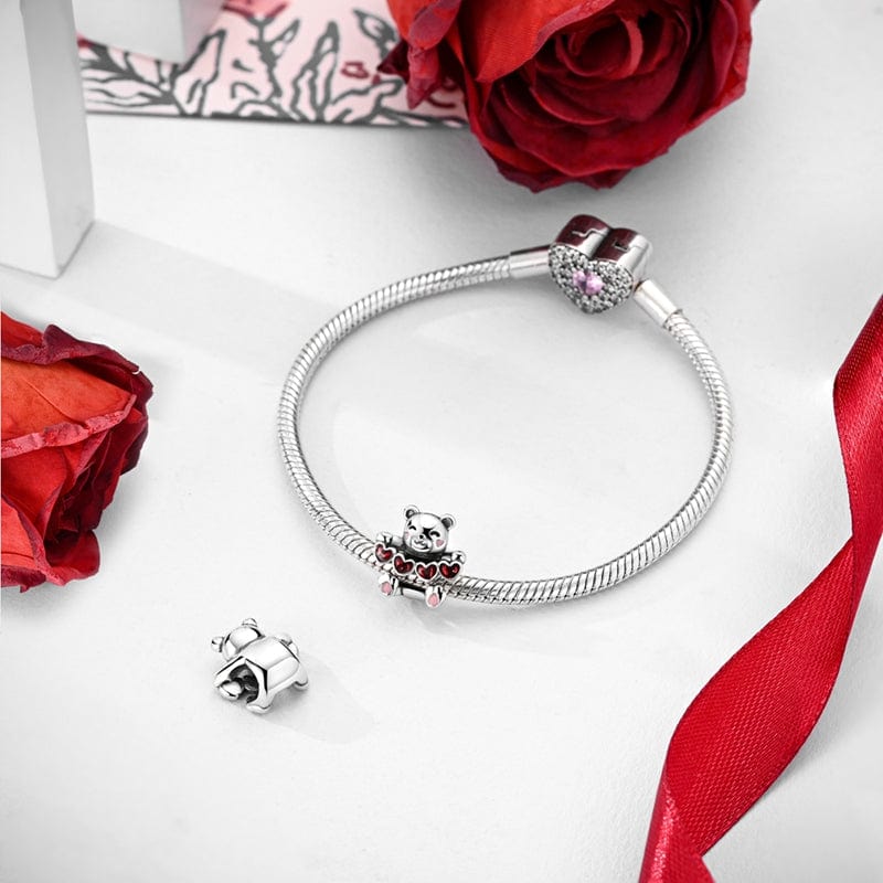 Pangama Jewelry Smiling Bear Holding Red Hearts Charm