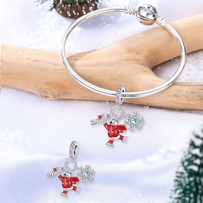 Pangama Jewelry Smiling Polar Bear with Snowflake Dangle Charm