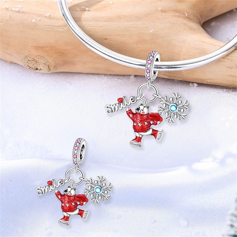 Pangama Jewelry Smiling Polar Bear with Snowflake Dangle Charm