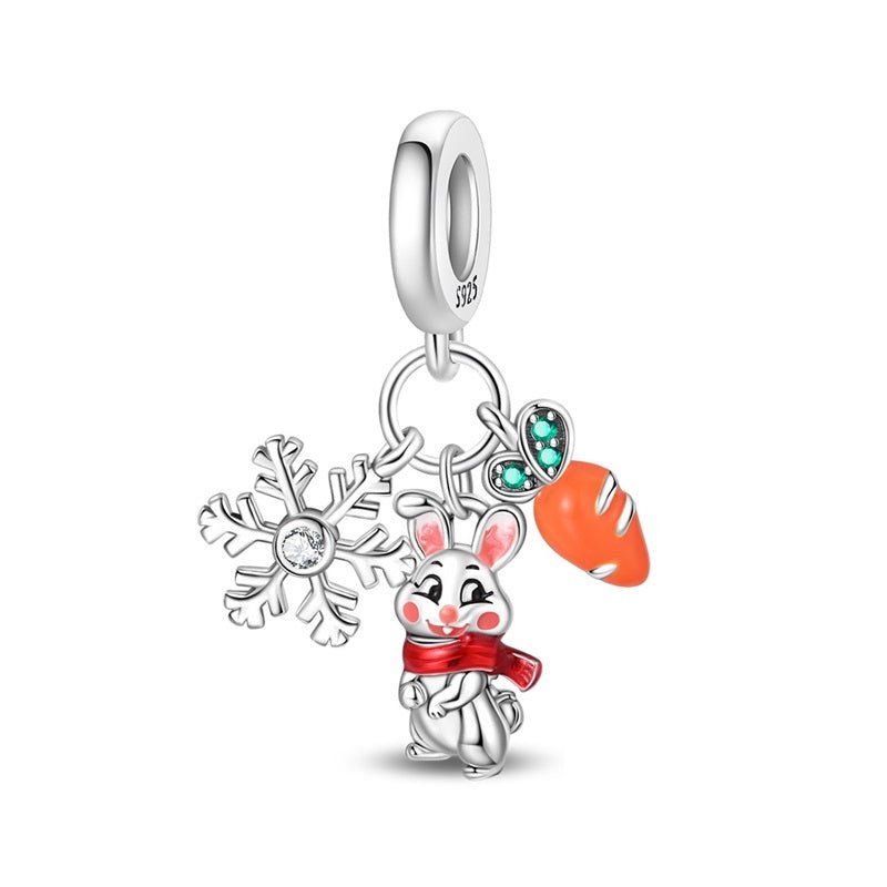 Pangama Jewelry Snowflake Bunny with Carrot Dangle Charm