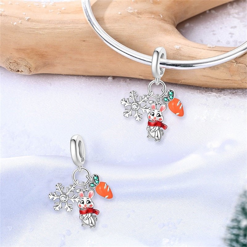Pangama Jewelry Snowflake Bunny with Carrot Dangle Charm