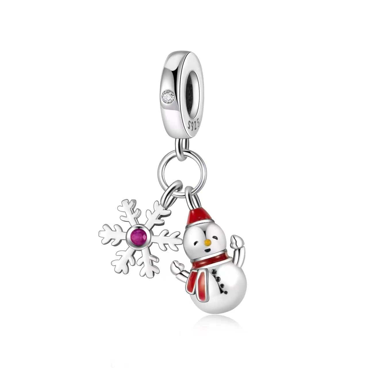 Pangama Jewelry Snowman & Snowflake Winter Double Dangle Charm