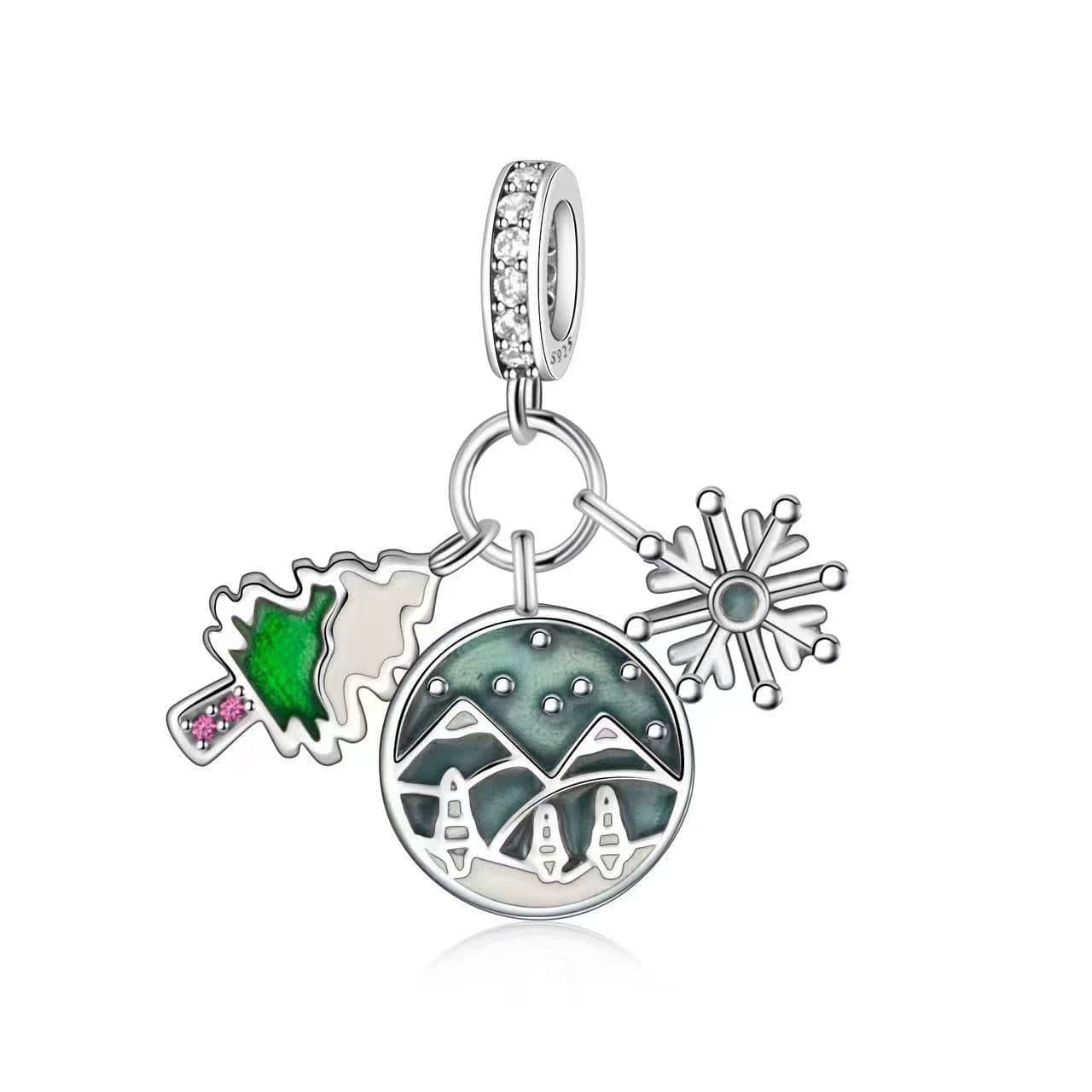 Pangama Jewelry Snowy Mountains, Tree & Snowflake Charm