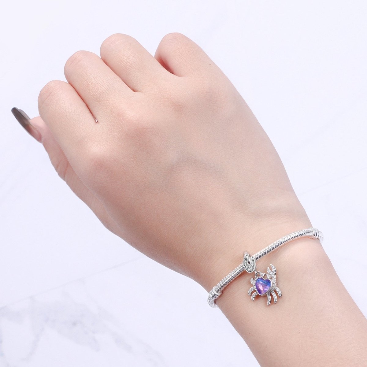 Pangama Jewelry Sparkling Crab with Purple Heart Stone Dangle Charm