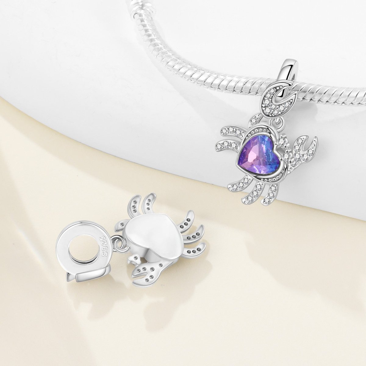 Pangama Jewelry Sparkling Crab with Purple Heart Stone Dangle Charm