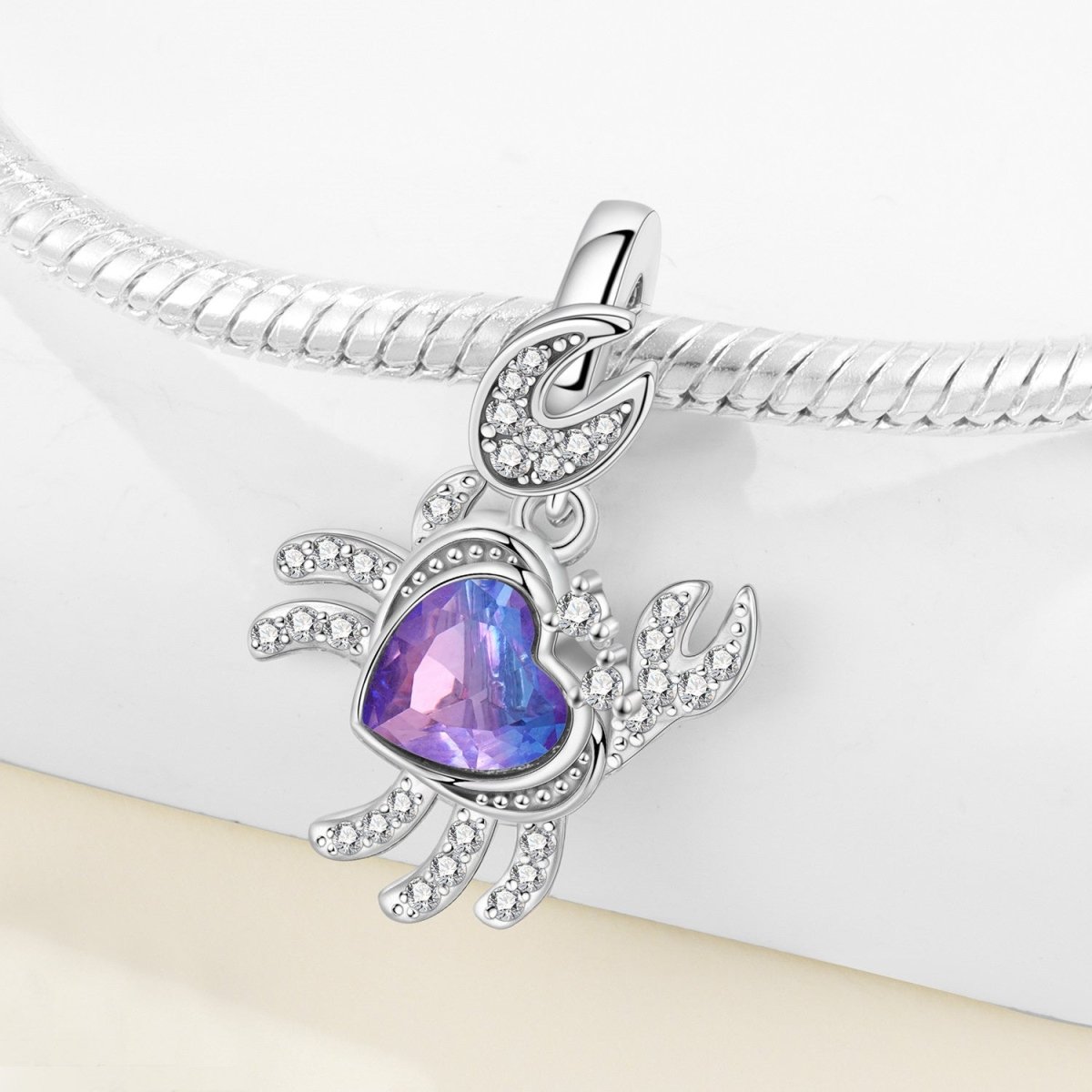 Pangama Jewelry Sparkling Crab with Purple Heart Stone Dangle Charm