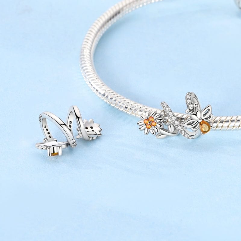 Pangama Jewelry Sparkling Daisy & Bumblebee Love Wrap Charm