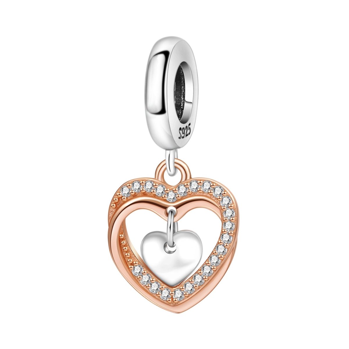 Pangama Jewelry Sparkling Double Heart Dangle Charm