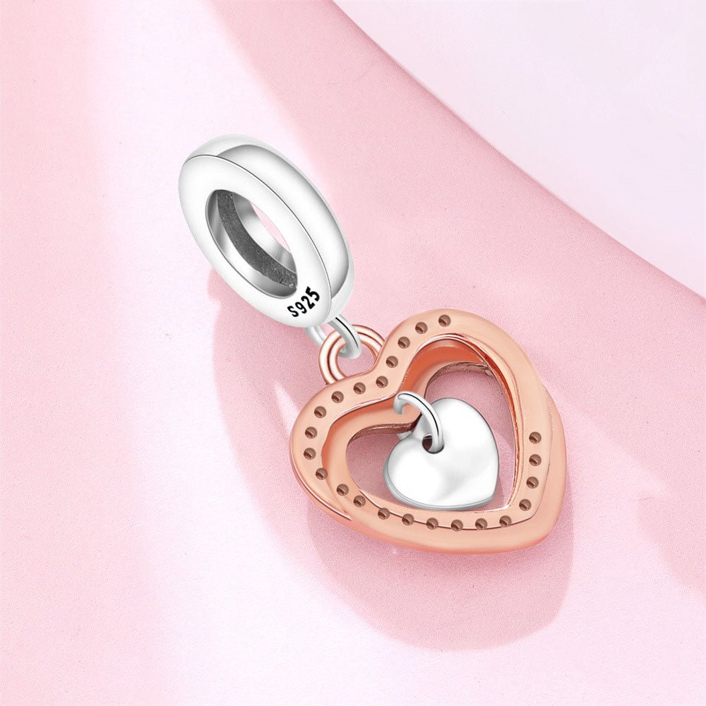 Pangama Jewelry Sparkling Double Heart Dangle Charm