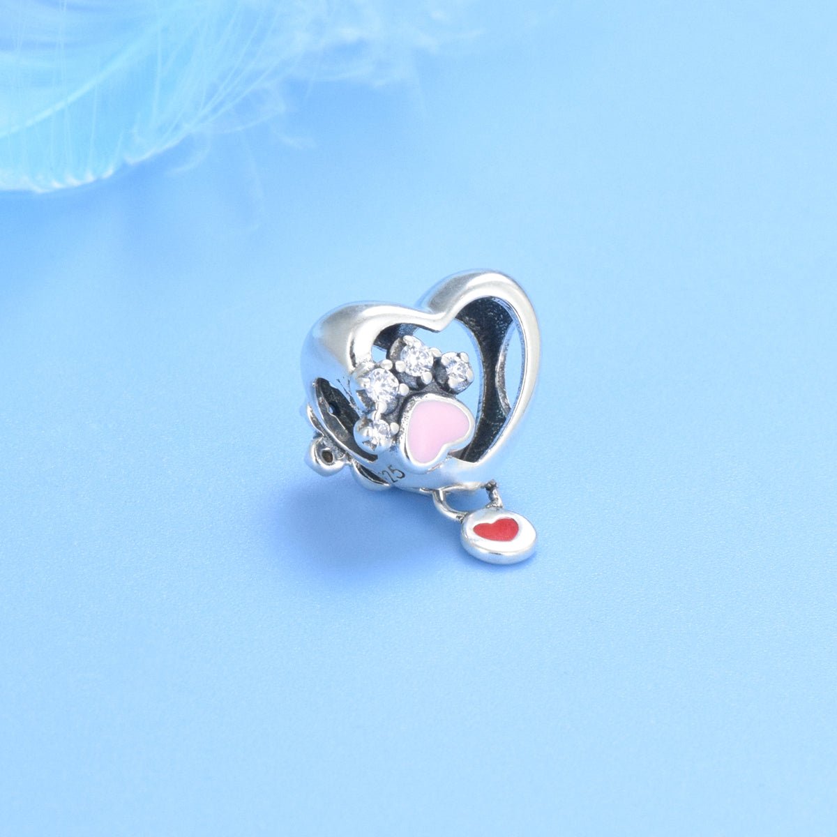 Pangama Jewelry Sparkling Paw Print & Heart Charm