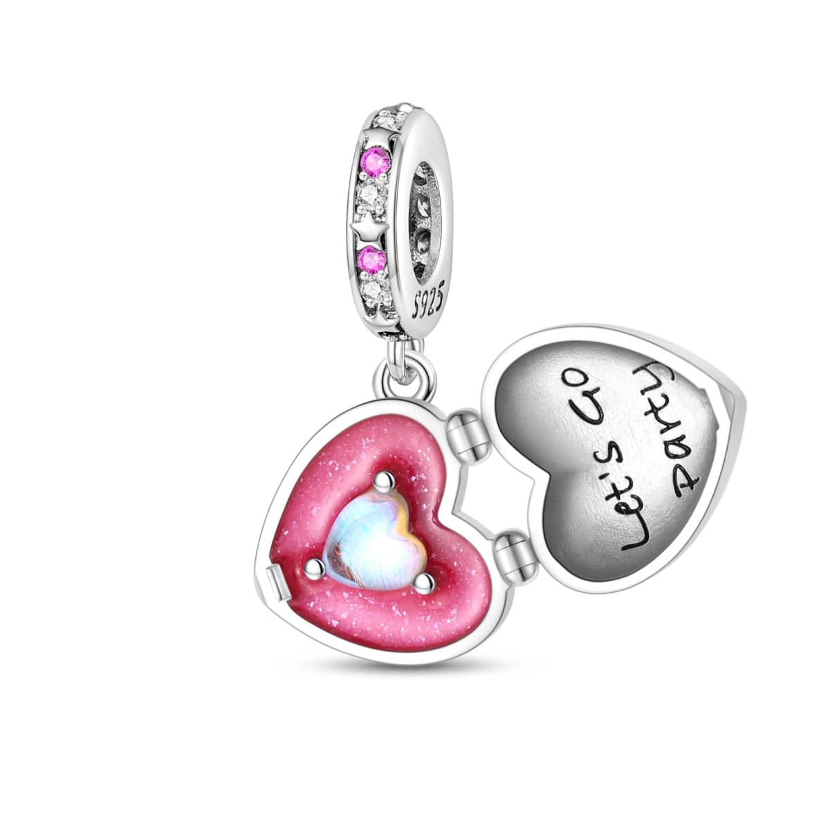 Pangama Jewelry Sparkling Pink Heart Locket with 'Let's Go Party' Inner Heart Charm