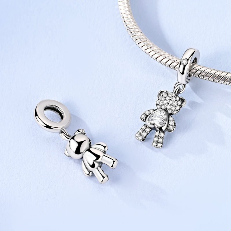 Pangama Jewelry Sparkling Teddy Bear with Heart Dangle Charm