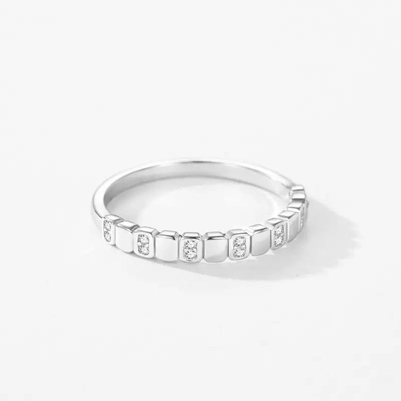 Pangama Jewelry Square Design Sterling Silver Band Ring with Clear Crystals