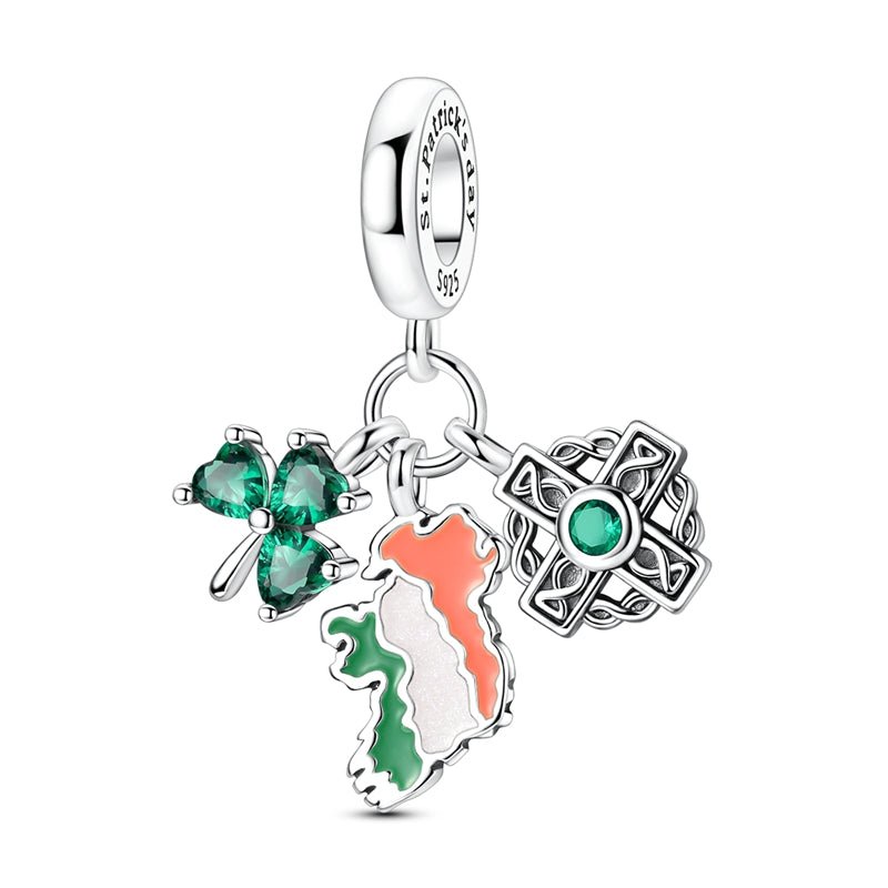 Pangama Jewelry St. Patrick’s Day Clover, Cross, & Ireland Map Dangle Charm