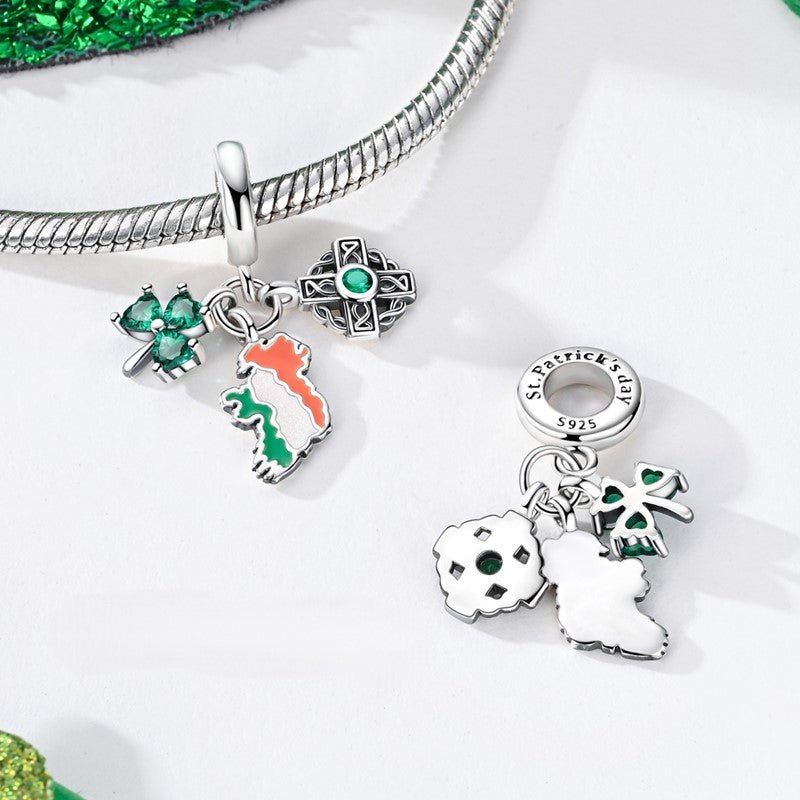Pangama Jewelry St. Patrick’s Day Clover, Cross, & Ireland Map Dangle Charm