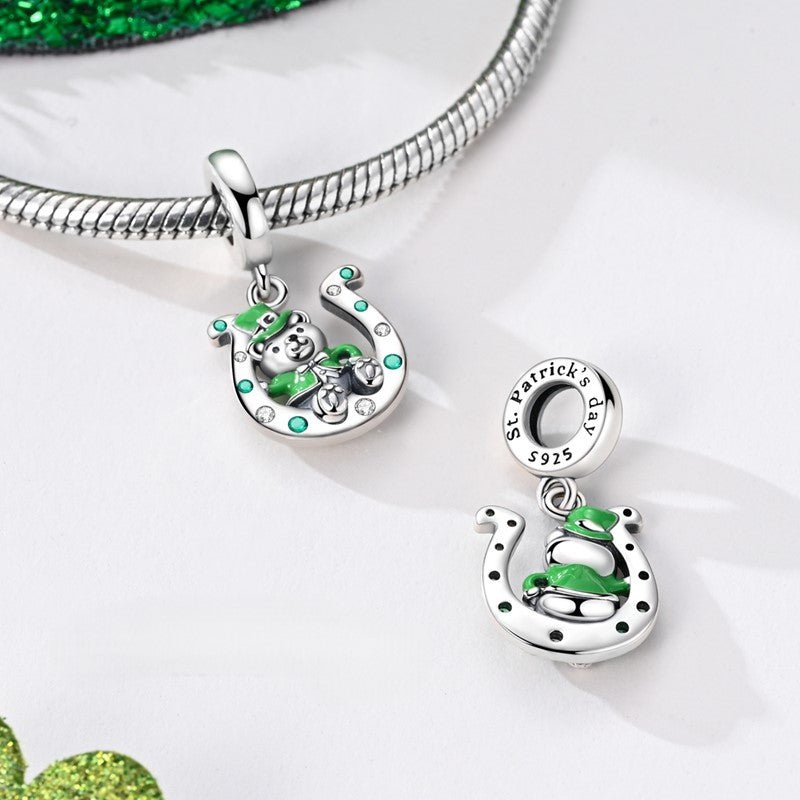 Pangama Jewelry St. Patrick’s Day Lucky Bear & Horseshoe Dangle Charm