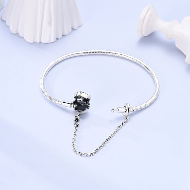 Pangama Jewelry Starry Night Heart Charm Bracelet with Safety Chain