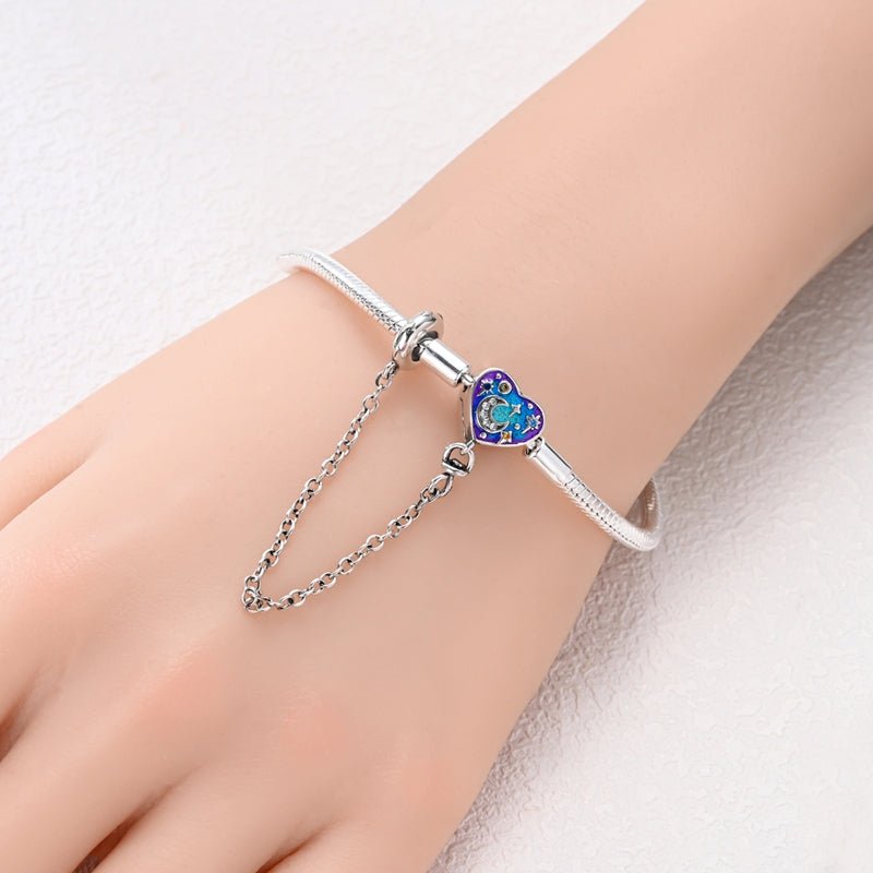 Pangama Jewelry Starry Night Heart Charm Bracelet with Safety Chain