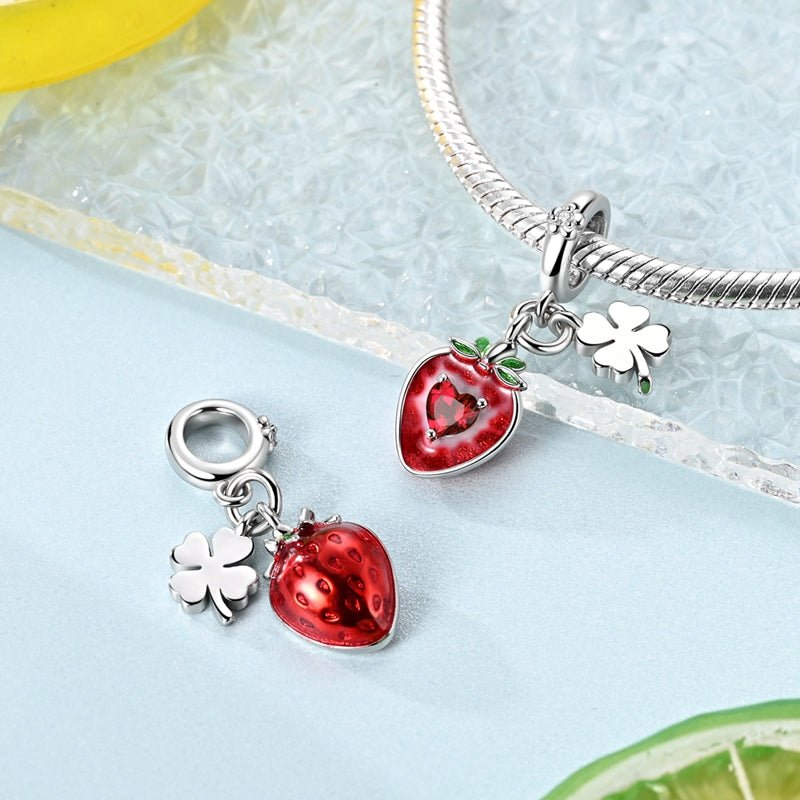 Pangama Jewelry Strawberry with Four - Leaf Clover Dangle Charm
