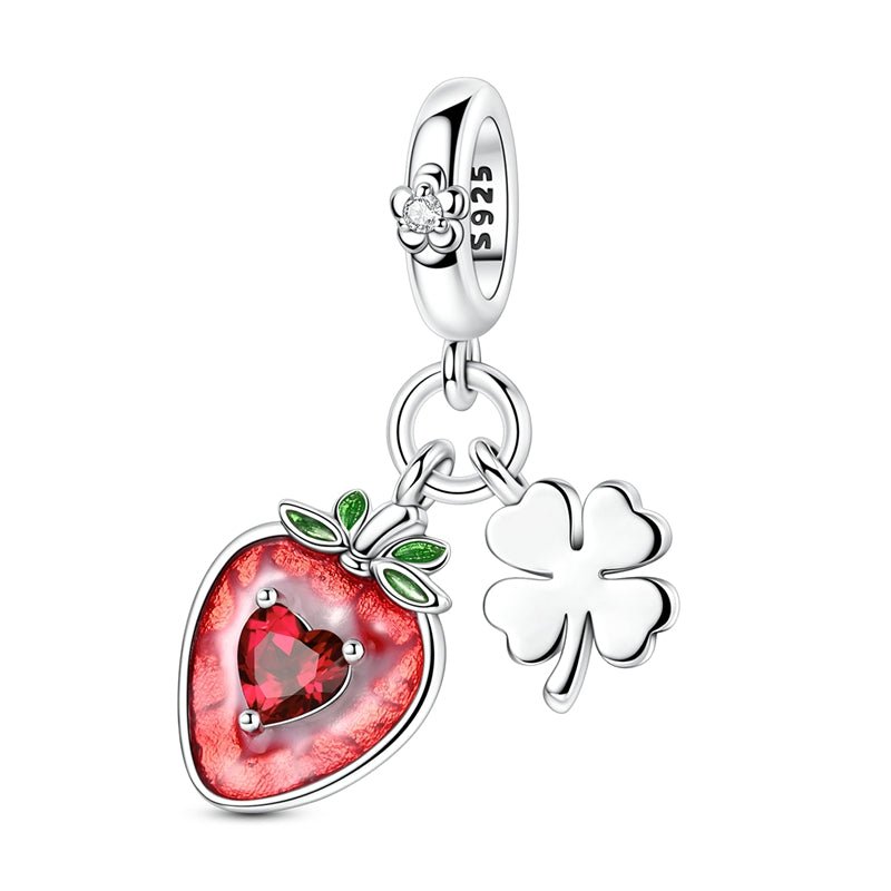 Pangama Jewelry Strawberry with Four - Leaf Clover Dangle Charm